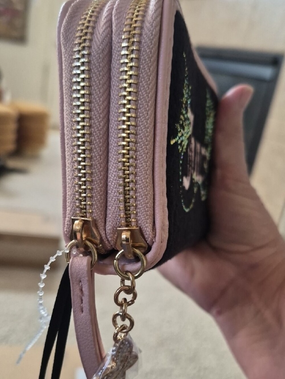 Juicy Couture Black and Pink Rhinestone Embellished Zip Wallet - Picture 2 of 6